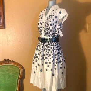NWT Kay Unger Neiman Marcus Retro Silk Black and White Polka Dot Dress.  Sz 8